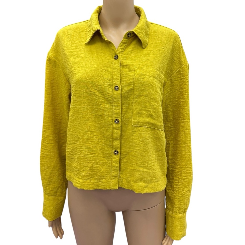 Moa Moa Mustard Yellow Long Sleeve Button Up Collared Pocket Shirt Womens Medium